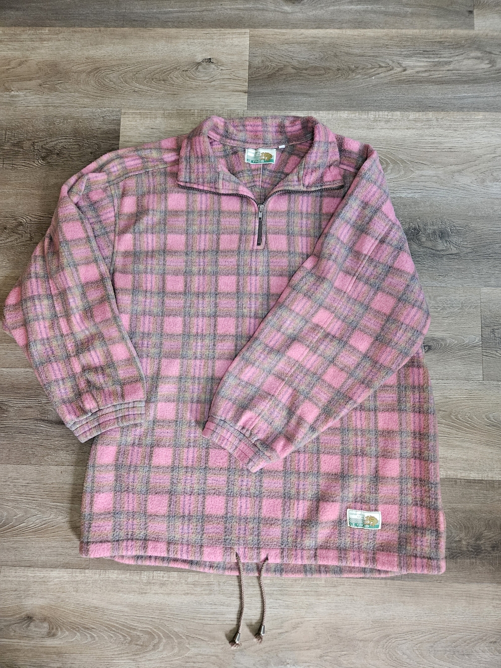 Le Frog Vintage Pink Plaid Soft Quarter-Zip Pullover Jacket L/XL 90s Streetwear